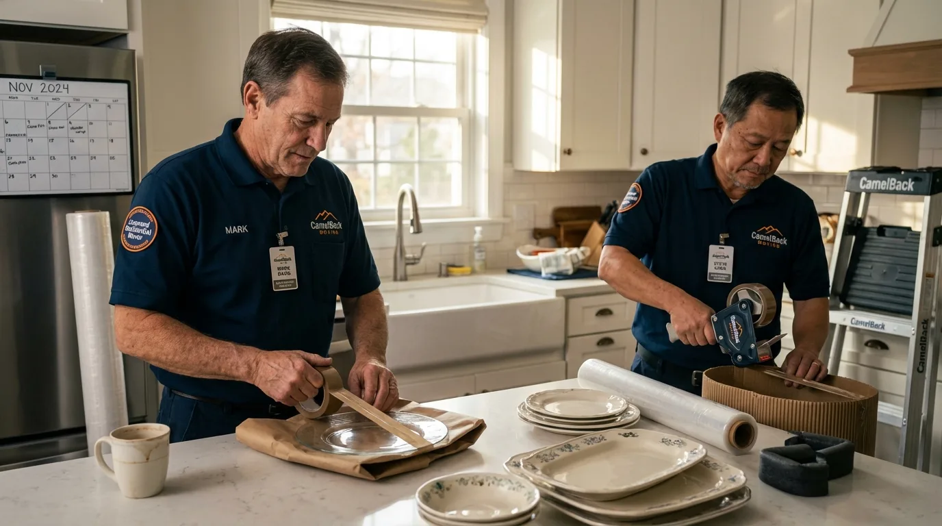 Professional crew packing kitchen dishware in Kershaw, SC